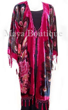 Red Beaded Peacock Duster Kimono Opera Coat Silk Velvet Maya Matazaro