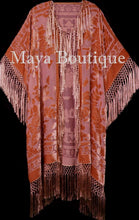Papaya Orange Fringe Jacket Kimono Duster Silk Burnout Velvet Maya Matazaro Plus