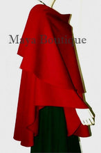 Cashmere Wool Cape Ruana Wrap Coat RED by Maya Matazaro Made in USA New