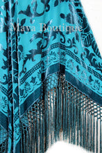 Teal Turquoise Silk Burnout Velvet Poncho Kimono Top Shawl Maya Matazaro