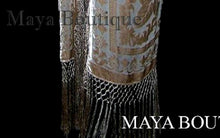 Beige Silk Burnout Velvet Fringe Jacket Kimono Bolero Maya Matazaro