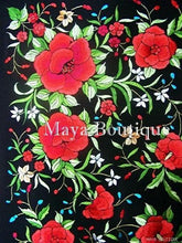 Red Roses Hand Embroidered Flamenco Silk Piano Shawl Huge 90" Maya Matazaro