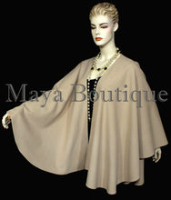 Taupe Cape Ruana Wrap Coat Cashmere Wool Blend by Maya Boutique Made in USA