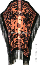 Caftan Duster Fringe Jacket Kimono Tangerine & Black Silk Burnout Velvet Maya