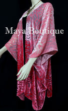 Maya Matazaro Coral Ombre Camellia Burnout Velvet Caftan Kimono Jacket Hand Dyed