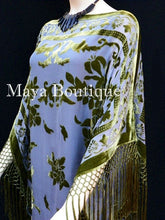 Kaftan Dress Fringe Kimono Olive & Gray Silk Burnout Velvet Maya Mataza
