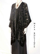 Maya Matazaro Caftan Kimono Duster Burnout Velvet Art Nouveau Black Made in USA