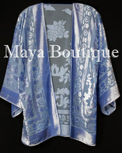 Light Blue Jacket Kimono Burnout Velvet Short No Fringe Hand Dyed Maya Matazaro