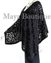 Black Camellia Shawl Wrap Scarf Burnout Velvet Maya Matazaro Elegant!