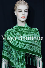 Green Piano Shawl Scarf Wrap All Beaded Silk Burnout Velvet Maya Matazaro