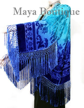 Wearable Art Silk Burnout Velvet Fringe Jacket Flapper Style Hand Dyed Maya Plus