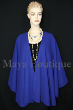 Cashmere Wool Cape Ruana Wrap Coat Blue Iris Maya Matazaro Made in USA