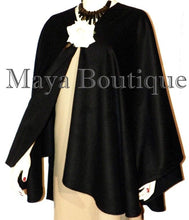 Black Cape Ruana Wrap Coat Wool Cashmere Blend by Maya Matazaro USA Made
