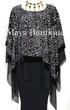 Maya Matazaro Layered Poncho Top Animal Print Burnout Velvet & Chiffon USA Made