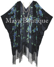 Tea Roses Caftan Kimono Burnout Velvet Black Blue Usa Made Maya Matazaro