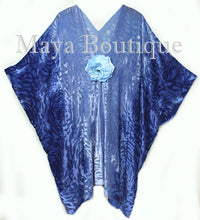 Niagara Blue Ombre Camellia Burnout Velvet Caftan Kimono Hand Dyed Maya Matazaro