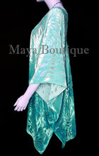 Maya Matazaro Aqua Ombre Camellia Burnout Velvet Caftan Kimono Jacket Hand Dyed