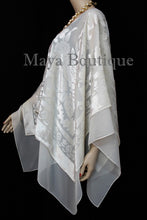 Maya Matazaro Layered Poncho Top Burnout Velvet & Chiffon Ivory Made In USA