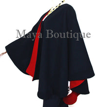 Reversible Cape Ruana Wrap Coat Black & Red Cashmere Wool USA Made Maya Matazaro