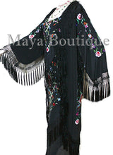 Dress Gown Silk Embroidered Flapper Style Black Multi Maya Matazaro L