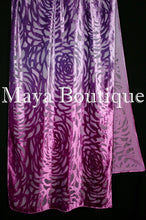 Maya Matazaro Hand Dyed Purple Mulberry Camellia Shawl Wrap Scarf Burnout Velvet