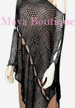 Black Crochet Poncho Top Asymmetrical Rayon-Silk Maya Matazaro One Size