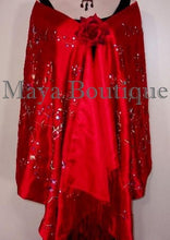 Huge Embroidered Silk Wrap Opera Shawl Scarf Red Multi Floral Maya Matazaro
