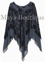 Black Maya Matazaro Layered Poncho Top Burnout Velvet & Chiffon Made In USA