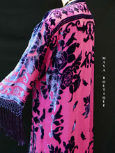 Fringe Jacket Kimono Burnout Velvet Silk Magenta & Purple Maya Matazaro