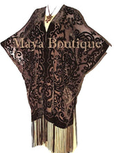 Coco Brown Caftan Kimono Fringe Duster Burnout Velvet Art Nouveau Maya Matazaro