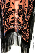 Caftan Duster Fringe Jacket Kimono Tangerine & Black Silk Burnout Velvet Maya