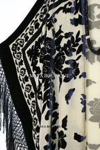 Caftan Duster Fringe Jacket Kimono Black & Beige Silk Burnout Velvet Maya