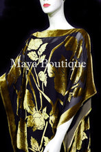 Caftan Dress Kimono Silk Burnout Velvet Antique Gold Blk Hand Dyed Maya Matazaro