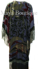 Fringe Jacket Kimono Silk Burnout Velvet Art Nouveau Black Olive Maya Matazaro