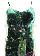 Black Dress Gown Silk Burnout Velvet Beaded Peacock Maya Matazaro S/M