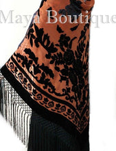 Silk Piano Shawl Wrap Scarf Burnout Velvet Tangerine & Black Maya Matazaro