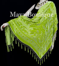 Lime Green Piano Shawl Scarf Wrap All Beaded Silk Burnout Velvet Maya Matazaro