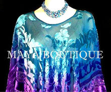 Purple Aqua Hand Dyed Poncho Shawl Top Silk Velvet Wearable Art Maya Matazaro