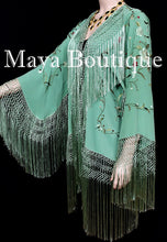 Embroidered Silk Fringe Jacket Kimono Tiffany Green Hand Dyed Maya Matazaro USA