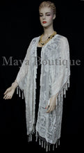 Ivory Beaded Silk Burnout Velvet Kimono Opera Coat Fringe Jacket Maya Matazaro