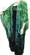 Green Wearable Art Kimono Caftan Fringe Jacket Burnout Velvet Hand Dyed Maya