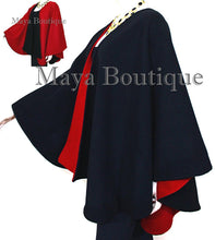 Reversible Cape Ruana Wrap Coat Black & Red Cashmere Wool USA Made Maya Matazaro
