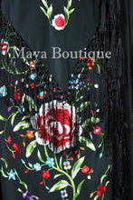 Dress Gown Silk Embroidered Flapper Style Black Multi Maya Matazaro L