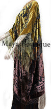 Gold & Brown Wearable Art Kimono Caftan Fringe Jacket Burnout Velvet Hand Dyed