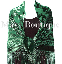 Emerald Green Piano Shawl Wrap Fringed Scarf Silk Burnout Velvet Maya Matazaro