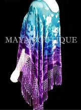 Purple Aqua Hand Dyed Poncho Shawl Top Silk Velvet Wearable Art Maya Matazaro
