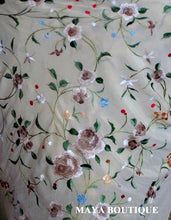 Maya Matazaro Flamenco Embroidered Silk Piano Shawl Wrap Fringed Scarf Beige 84"