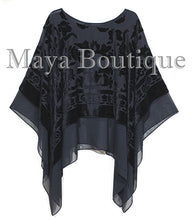 Black Maya Matazaro Layered Poncho Top Burnout Velvet & Chiffon Made In USA