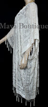 Ivory Beaded Silk Burnout Velvet Kimono Opera Coat Fringe Jacket Maya Matazaro