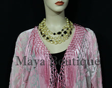 Maya Matazaro Rose Quartz Silk Burnout Velvet Fringe Jacket Short Kimono US Made
